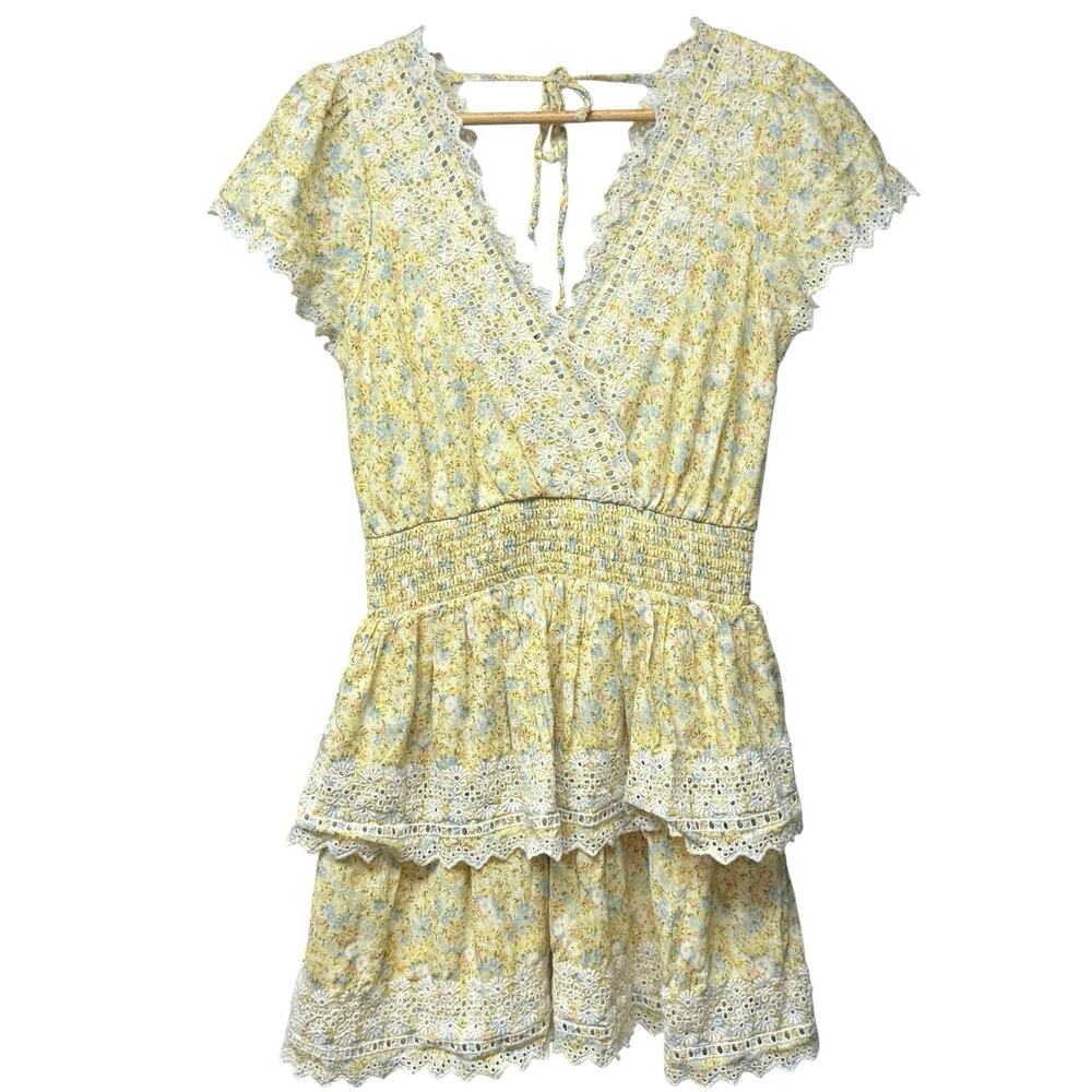 American Eagle Garden Party Wrap Dress Size Small Tiered Yellow Floral Cottage - Picture 2 of 8